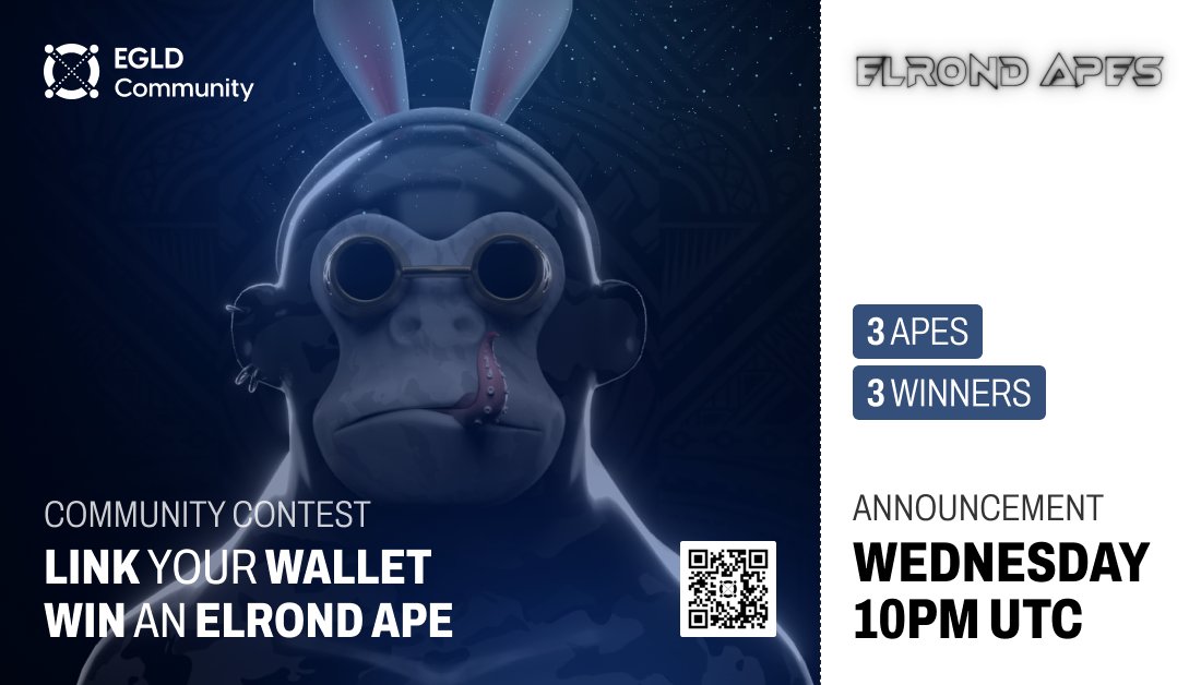 EGLD Community Elrond Apes Contest 💫🐵

To celebrate the release of link your Elrond wallet to your EGLD Community profile, we teamed up with <a href="/ElrondApes/">EAPES CLUB</a> to offer you a cool opportunity.

To participate in the contest follow all steps in this link:
➡️ egld.community/blog/general/e…