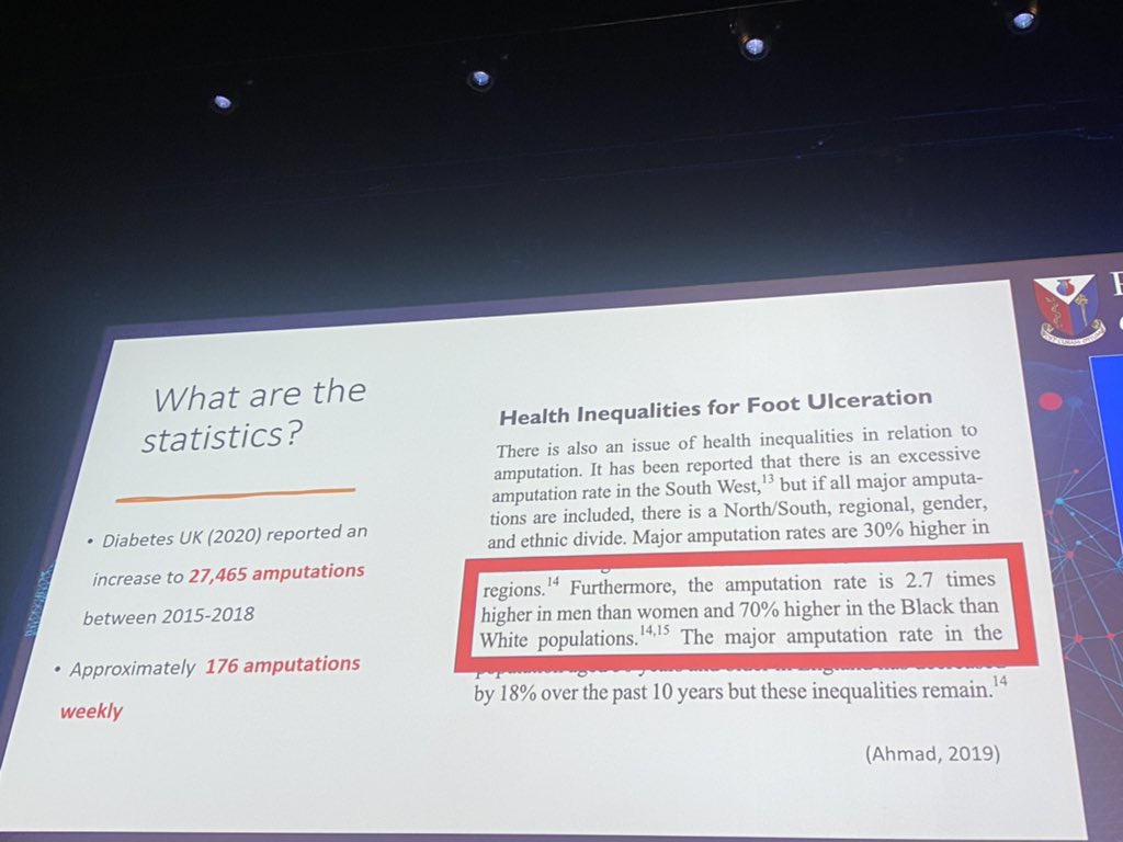 RoyColPod's tweet photo. Podiatry lecturer from @BrightPods @simplyamor246 speaking on Clinical implications for darker skin. The amputation rate us 70% higher in the black population than the white population. #RCPOD22 https://t.co/a109EHTTTt https://t.co/z7j93uQPXQ