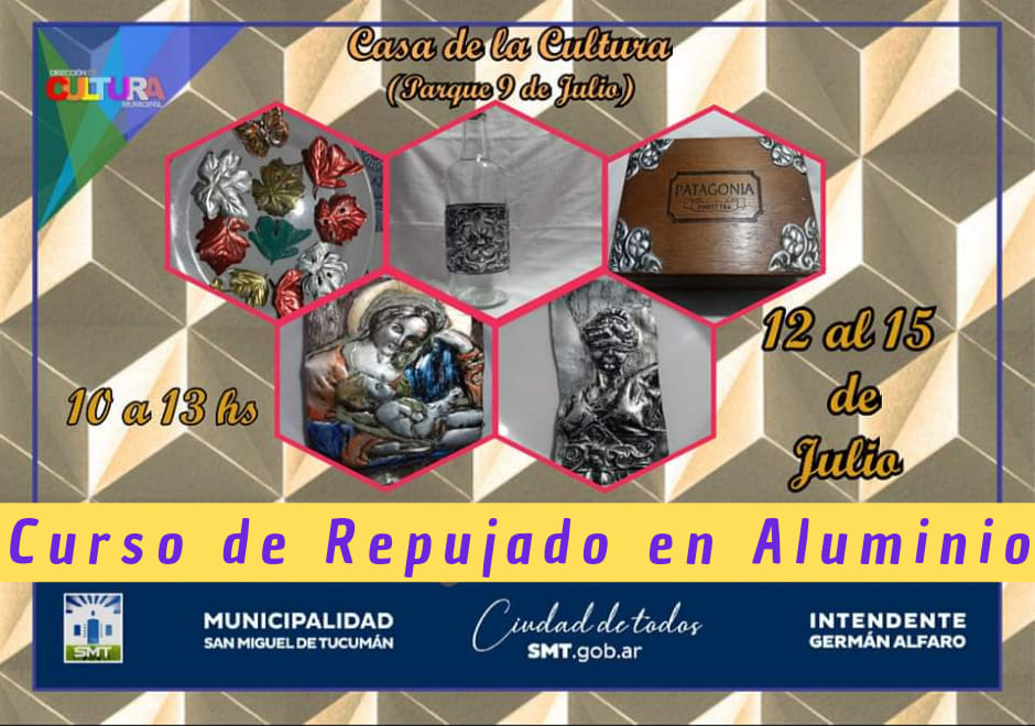 CiudadSMT's tweet photo. Dictaremos un curso gratuito de “Repujado en aluminio”🙌
Están abiertas las inscripciones para participar del curso que se dictará desde el próximo martes hasta el viernes 15 de julio, de 10 a 13.
¿Dónde? En la Casa de la Cultura.
➡https://t.co/T76V0EZfE5 https://t.co/DkQe85mJBI