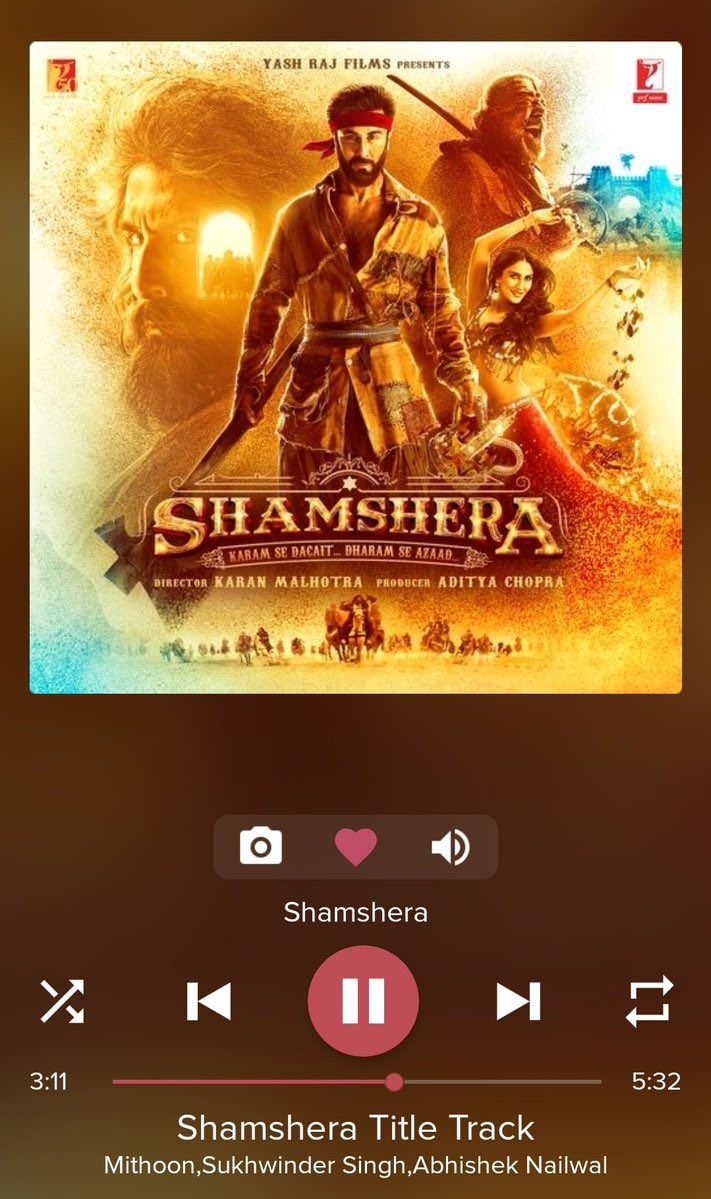#Shamshera album .. one of the best original song album this year 🔥

#ShamsheraTitleTrack  Insane🤯
#FitoorSong Obsessed 😍
#JiHuzoor Addictive 🥵

#KaaleNaina #Hunkara and #Parinda are in sync with the album. 

#RanbirKapoor #Mithoon