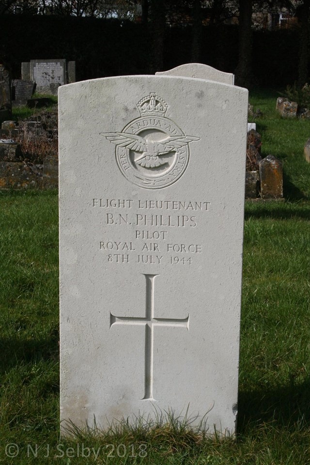 Remembering - Flt Lt B. N. Phillips RAF who died as the result of a flying accident on the 8th July 1944, he now lies in Chippenham Cemetery.