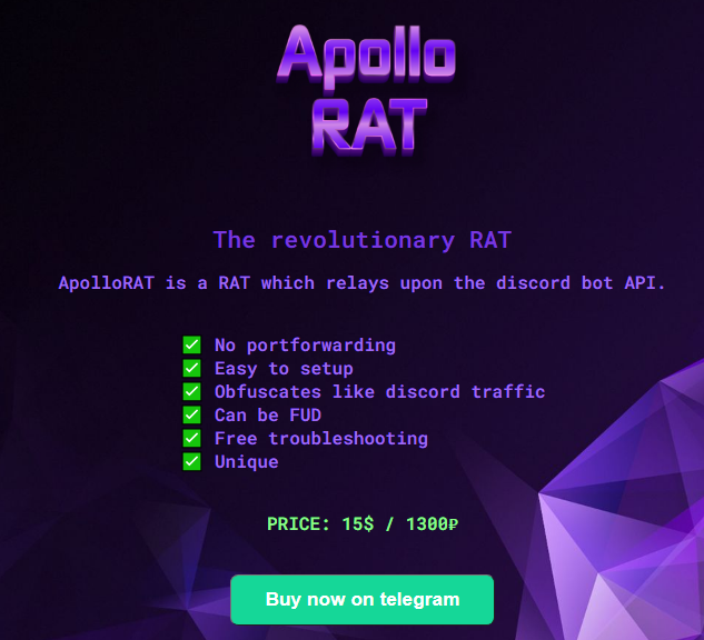 MalGamy12's tweet photo. During researching, i find a telegram channel which used to sell a new #RAT #Malware called #ApolloRAT https://t.co/VO6RitsJrr