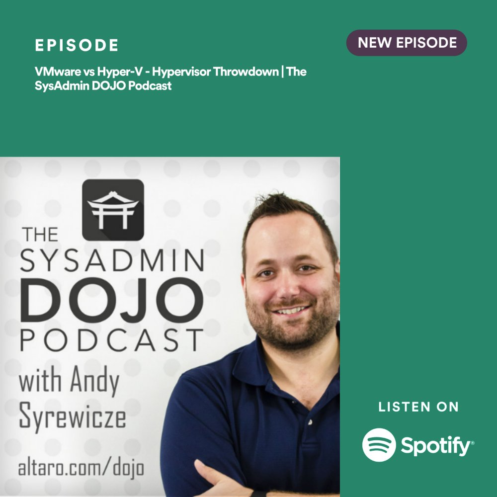 AltaroSoftware's tweet image. Do config maximums matter anymore? Is licensing still a pain? Is #VMware&apos;s management story better? It&apos;s the #Hypervisor Throwdown on #SysAdminDOJO Podcast!

LISTEN ON SPOTIFY &amp;gt;&amp;gt;
open.spotify.com/episode/5NSzx4…