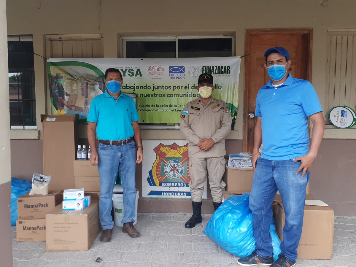 Funazucar's tweet photo. Azucarera Yojoa S.A. donó al Cuerpo de Bomberos de Potrerillos, Cortés insumos de bioseguridad para uso personal y para entregar en las comunidades de influencia. 
Este apoyo se logra a través Cepudo-Food For The Poor.

#Ayudamosdecorazón
#funazucar
#APAH https://t.co/31JQUHQB5o