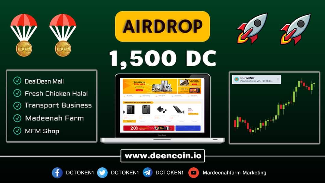 🎉เชิญร่วมทำกิจกรรมAIRDROP แจกเหรียญ DEENCOIN ฟรี❗ คนละ1,500 DC (100บาท) เพียงแค่เข้าเว็บไซต์ deencoin.io แล้วทำกิจกรรมง่ายๆตามที่ทางบริษัทกำหนด ท่านก็จะได้รับเหรียญ DC TOKEN ทันที
#ไก่สดMFM #สินค้าแปรรูปMFMSHOP #ขนส่งSmileExpost  #DealDeen #DeenCoin