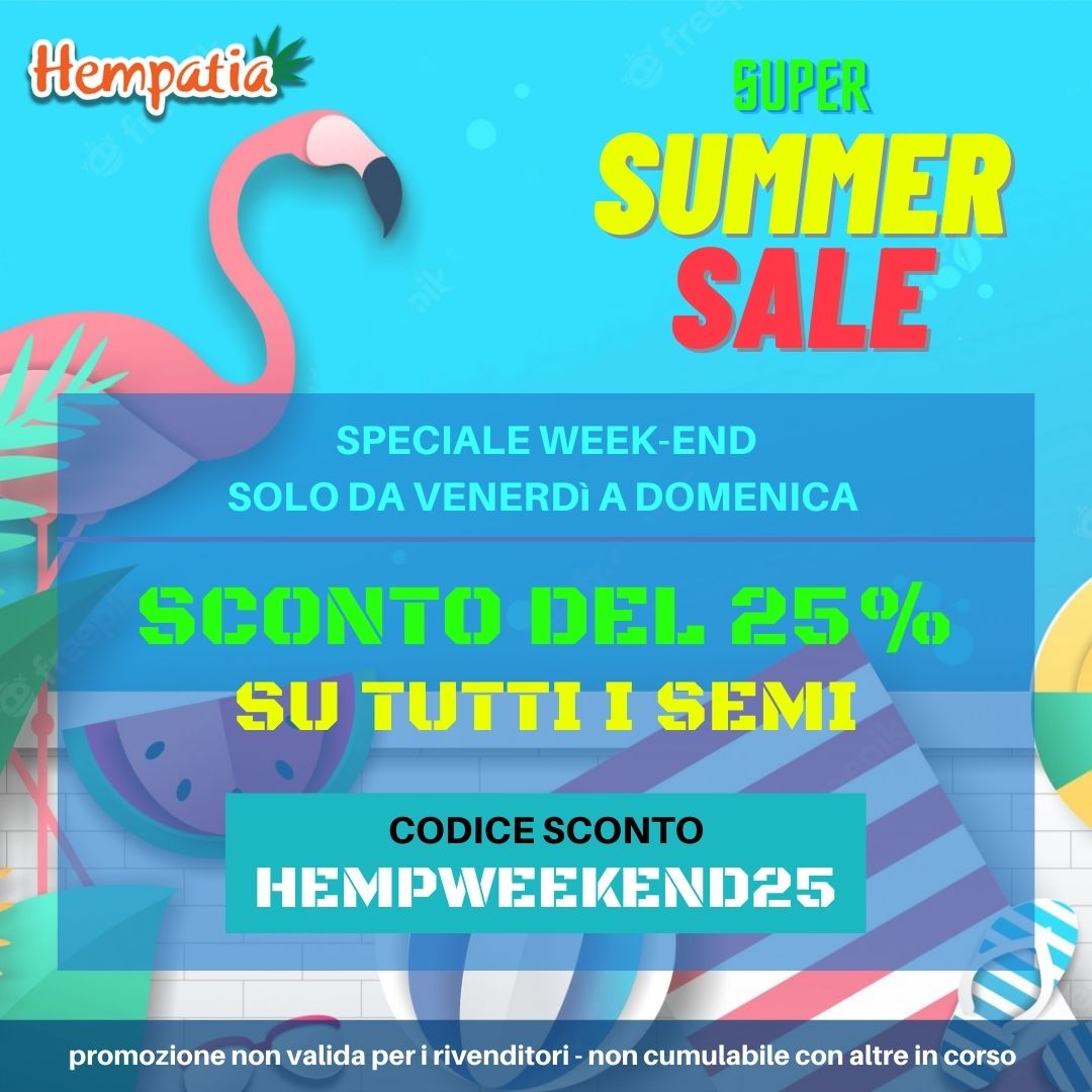 Extra Sconti d’estate su Hempatia: da venerdì a domenica Hot Week-End con il 25% di sconto su tutti i semi del catalogo Hempatia. *
Usa il codice sconto HEMPWEEKEND25!

Ti aspettiamo su hempatia.network

* non valida per i rivenditori. Non cumulabile con altre in corso.