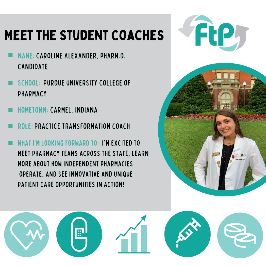 💊 MEET THE STUDENT COACH 💊
Caroline is the Flip the Pharmacy APPE Student for July.  As the Practice Transformation Coach, she will visit and support Team Indiana pharmacies as they continue transitioning to a patient-centered care model.
#ftp #flipthepharmacy