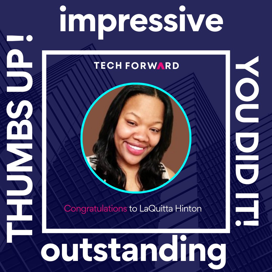 techforwardorg's tweet photo. Congrats to La'Quita Hinton, who recently participated in our Salesforce Certification 8-week Bootcamp and PASSED her Salesforce Admin Exam! You are now a Tech Forward Alum 🎉 

#techforward #blackintech #salesforce #salesforceadmin #certificationprep #admincertification https://t.co/C54Sv8swYz