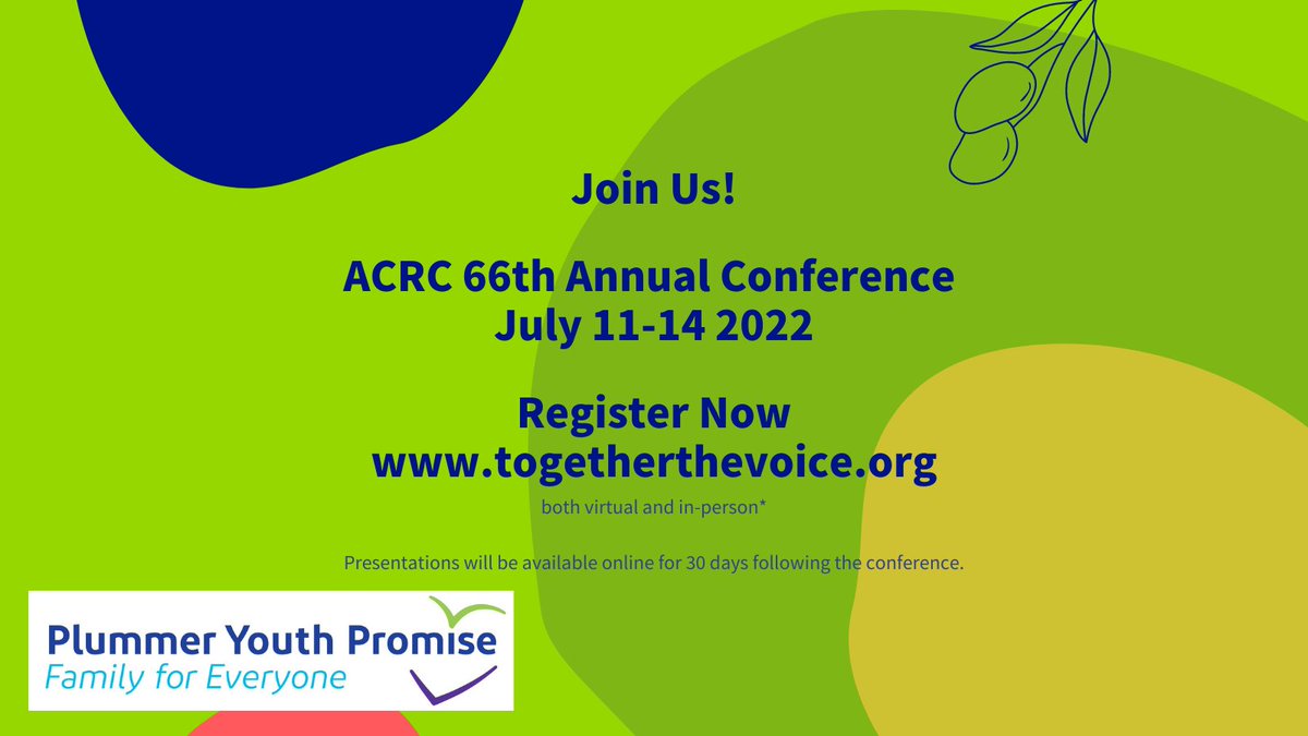 Don’t miss out on presentations by @PlummerPromise staff at the @ACRCVoice Conference from July 11–14th. Right From the Start: Everyone Has a Role in Permanency Planning & Operationalizing Permanency Practices in a Residential Setting #FosterCare #FamilyForEveryone #Permanency