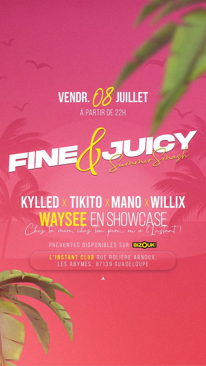 Foranight1's tweet image. CE SOIR 
Envoie ton emoji 🍑 si tu vas à la rivière ou à la mer ou chez sa mère 😈

@WayseeRapBeg en showcase pour la première fois 🥳🥳🥳

@DjKylled @tikito27 @DEEJAY_MANO971 @djwillix1 🔊🔊

Ton pass my.bizouk.com/fine-juicy-5