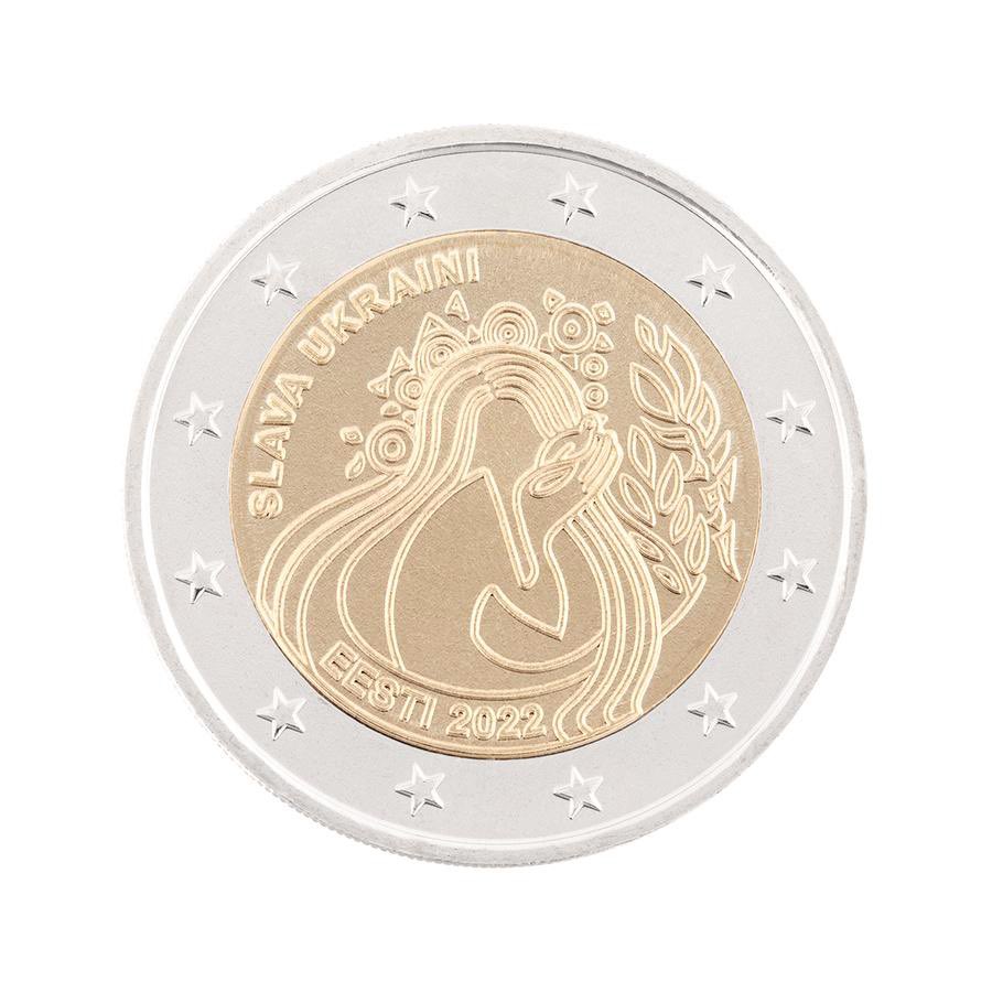SamJamesMorgan's tweet photo. 💶 New €2 coin issued by Estonia’s central bank has ‘Slava Ukraini’ on it and was designed by a Ukrainian refugee https://t.co/46EAgHSBkM