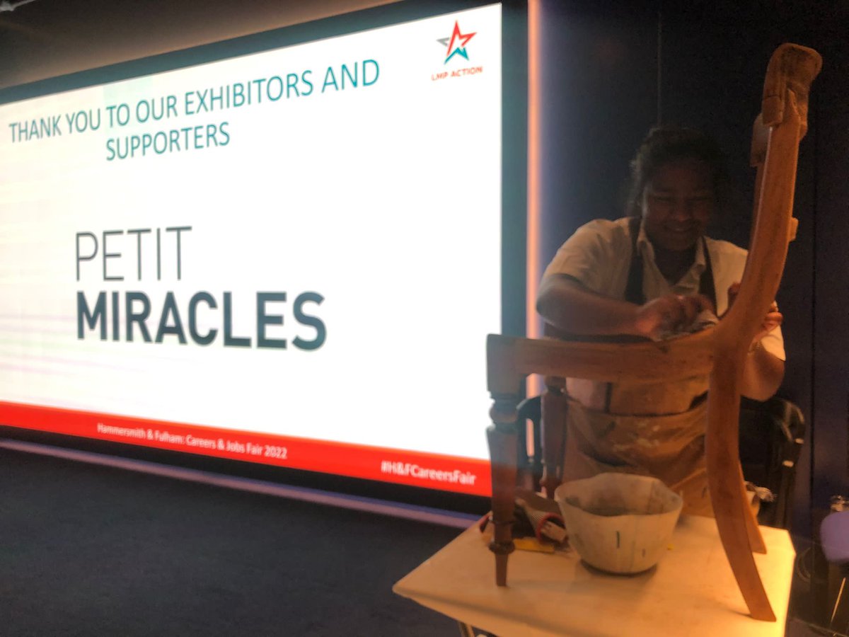 petitmiracles's tweet photo. The team had a great time attending the h&amp;f careers fair this week #lbhf #careersfair #hammersmithandfulhamcareersfair #specialeducationweek #upcycling #socialenterprise #beneficiaries #traineeship #londoncourses #londonworkshops #handpainted #circulareconomy #furnituredesign https://t.co/FHokfMAfa4
