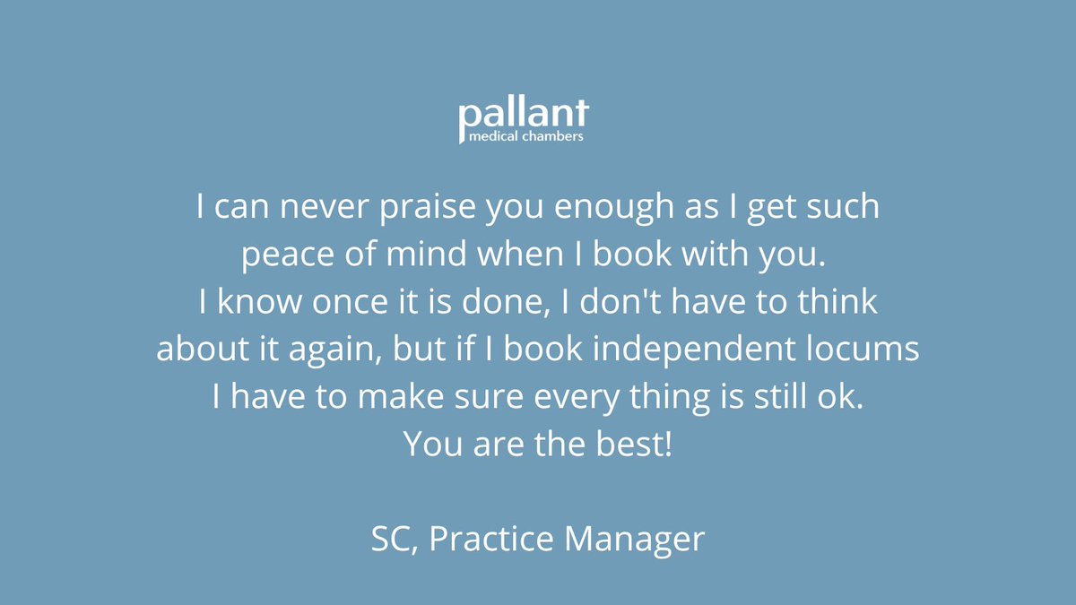 This GP practice manager has been using Pallant locums for years - and loves the ‘peace of mind’ when she has booked a Pallanteer…Thanks for the lovely feedback 😊