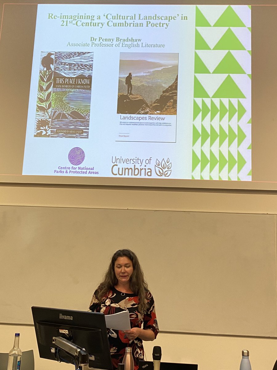 PlacesPrize's tweet photo. Dr Penny Bradshaw @CumbriaEnglish discussing evolving literary Cumbrian landscapes @FP_Centre Reimagining Landscapes conference https://t.co/RIbtjkF7m0