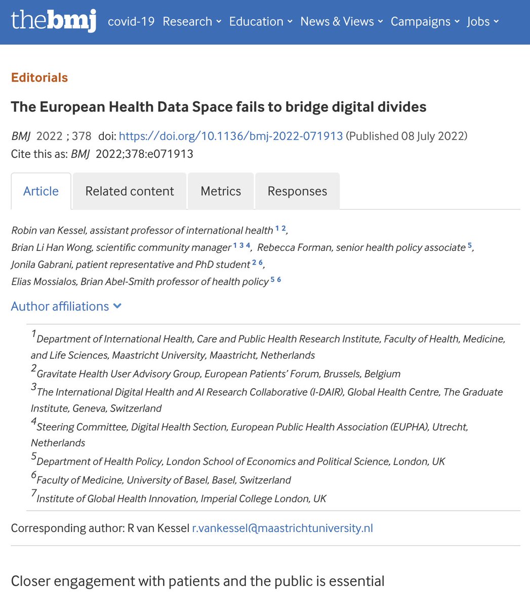 Thrilled to share our latest publication in <a href="/bmj_latest/">The BMJ</a> in which we unpack how the #EuropeanHealthDataSpace fails to bridge #digitaldivides and – in its current form – can exacerbate existing inequalities. #EHDS

Check it out 👇
bmj.com/content/378/bm…