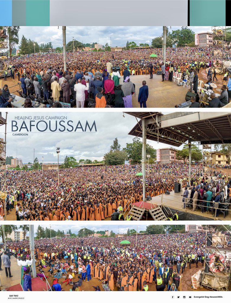 The power of God was in full force during the second day of the Healing Jesus Campaign in Cameroon in the town Bafoussam. 

It can only be the good news of the Gospel that could draw such crowds by the grace of God!

#HJCCameroon2022 #HealingJesusCampaign
#DHMM