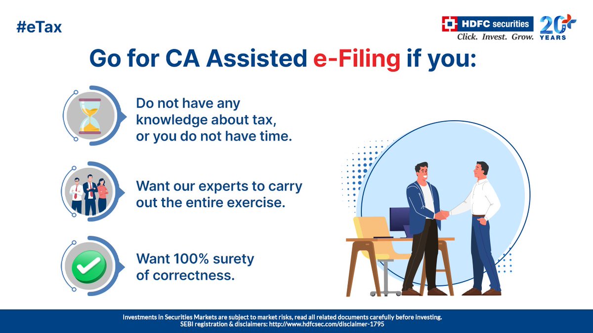 hdfcsec's tweet photo. With #HDFCsecurities CA Assisted e-Filing, all you have to do is appoint us and then kick back and relax.
We got it all covered.
File your e-Tax now - https://t.co/j87LGkPdNt
#HDFCsecurities #eTax #TaxFiling #eTaxFiling #Taxation #Taxes #Filing #Diligent https://t.co/1sabipg7r4