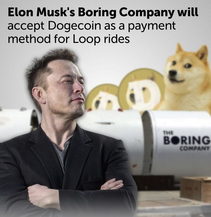 The Boring Company has launched a way for customers to pay for rides on Loop, its Las Vegas transit system, with the cryptocurrency Dogecoin.

#crypto #CryptoMarket #CryptoNews #NFTdrop #ElonMusk