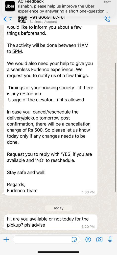 PressFeathers's tweet photo. @FURLENCO Had ordered a bed for a year, this month requested for withdrawal of services, today was the designated pickup day but your team didnot come to pickup or inform us that they would not today. Such inadequacies is highly unacceptable and unprofessional. Kindly sort ASAP https://t.co/O0YqTgWrPH
