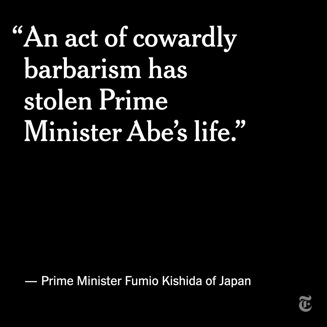 nytimes's tweet photo. Prime Minister Fumio Kishida of Japan condemned the killing of Shinzo Abe and praised the former leader’s achievements in peace and stability in both Japan and the world.
https://t.co/0kdbVMQJsG https://t.co/ELPgrJIRGj