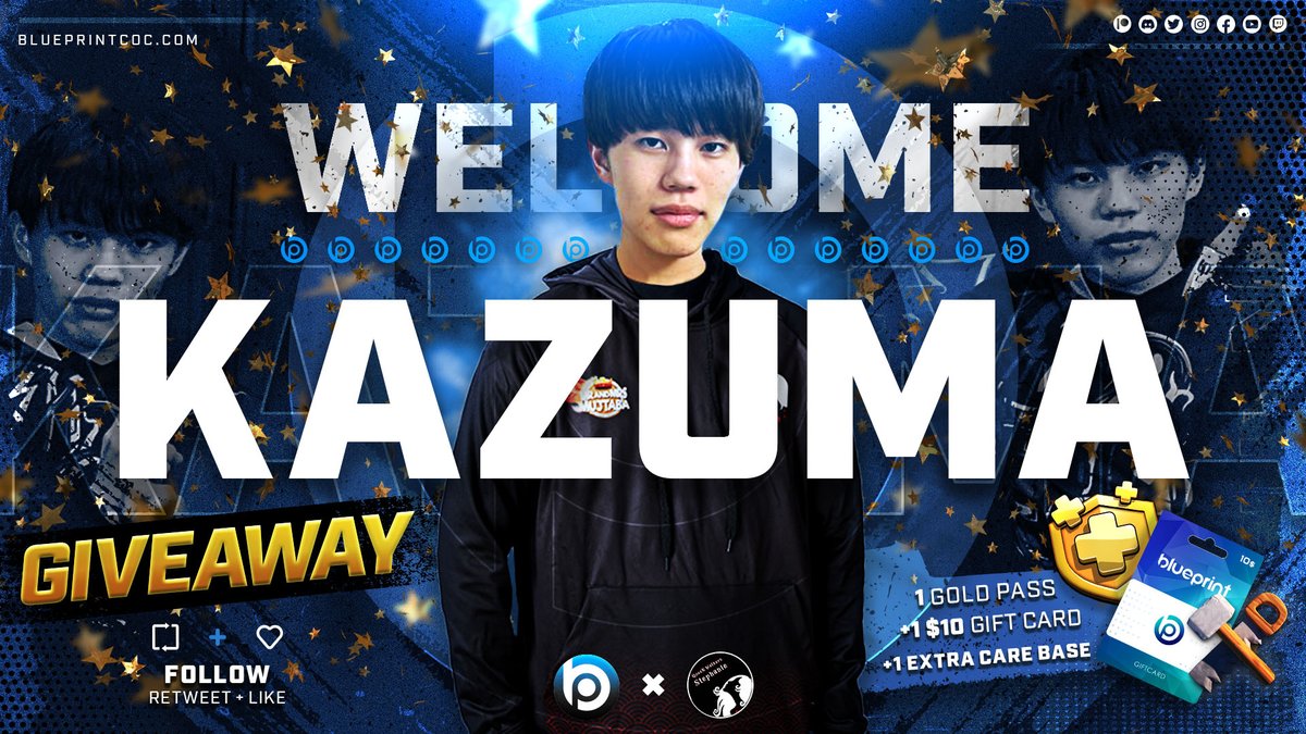 🥂┋We were missing <a href="/Dubst3pCoC/">Dubst3p</a> so we are bringing o top Notch #LegendLeague Player!

🤩┋Welcome KAZUMA 🇯🇵 to the Blue Family!

🥳┋GIVEAWAY to Celebrate!
10$ Gift Card + Gold Pass + Pro Base 🔥

💙 Follow <a href="/Kazuma_coc_/">Kazuma</a> &amp; <a href="/BlueprintCoC/">Blueprint CoC | Code BLUE</a>
 🔃 RT and like this post!

🤞Winners soon!