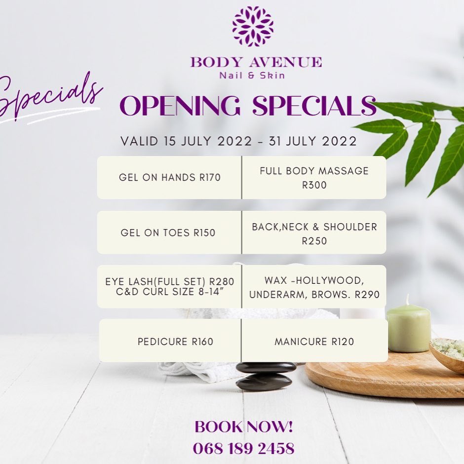 BodyAvenueSA's tweet photo. It’s Official!!! 

We are finally opening  from Friday, 15 July 2022. 

We are excited  to welcome our guests to our new home in Centurion, Pretoria. We have amazing opening specials. 

Book your appointment now to avoid disappointment. https://t.co/6VZ3SKyhZq
