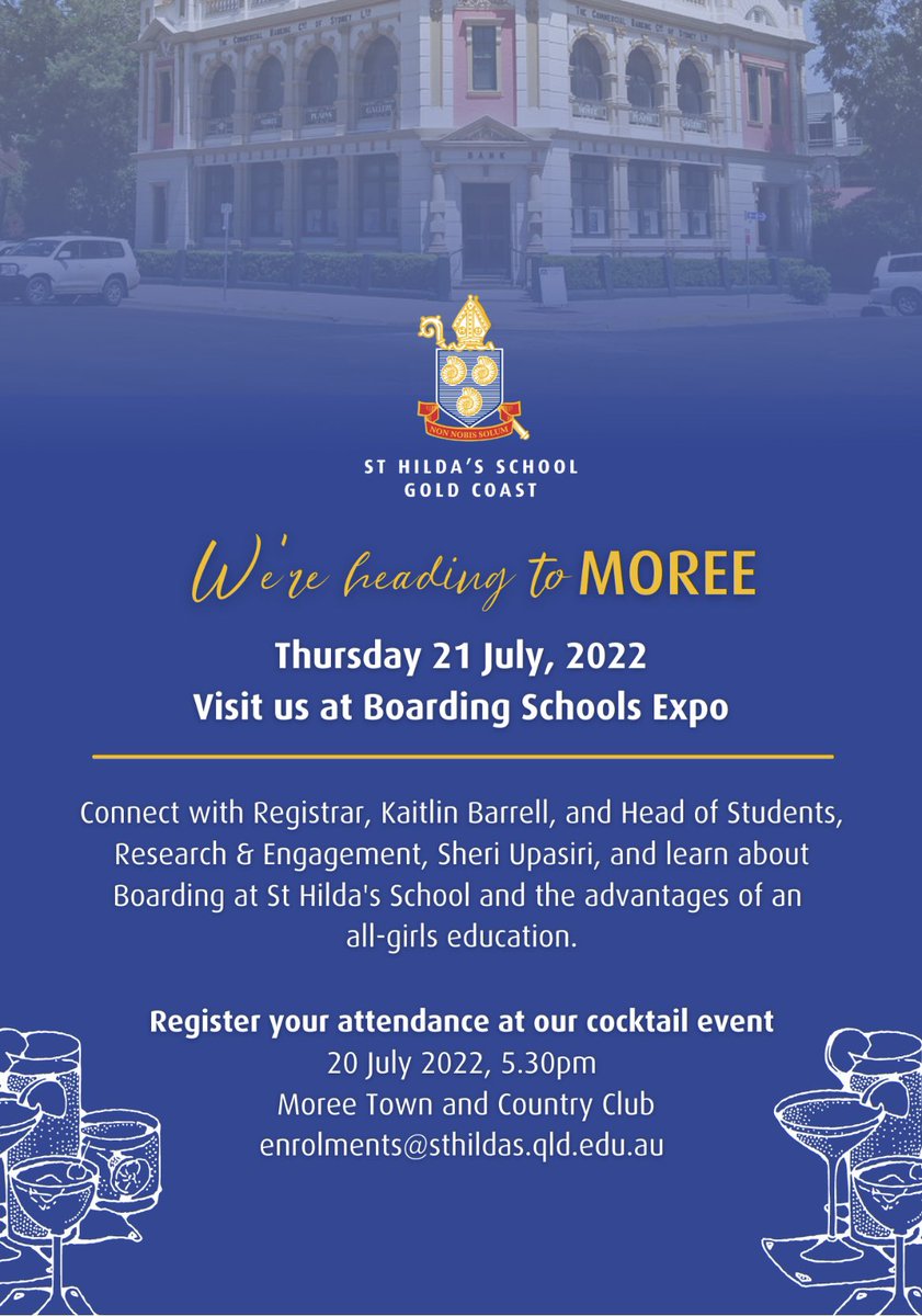 S_Upasiri's tweet photo. Kaitlin Barrell and I are heading to Moree. Visit us at the Boarding Schools Expo on Thursday 21 July @StHildasQld @hildasboarding #girlseducation #boardingschools #austboarding https://t.co/XiyzgFeBYF