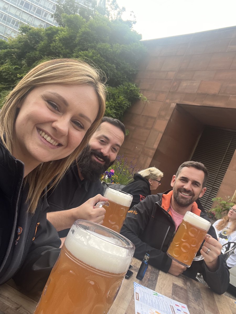 Scousers drinking Steins. Some of the Liverpool office staff took advantage of some northern sunshine to get into the German Spirit