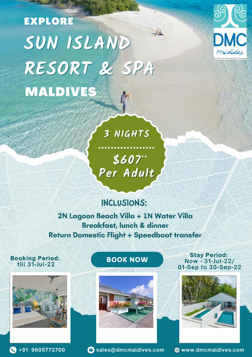 dmc_maldives's tweet photo. Book Sun Island Resort with DMC Maldives

The Sun Island Resort may be one of the biggest resorts in the Maldives but it's one of the most relaxing and reinvigorating at the same time.

For more details and exciting offers:
 sales@dmcmaldives.com
 +91 96057 72700 https://t.co/VvhNmwQLkR