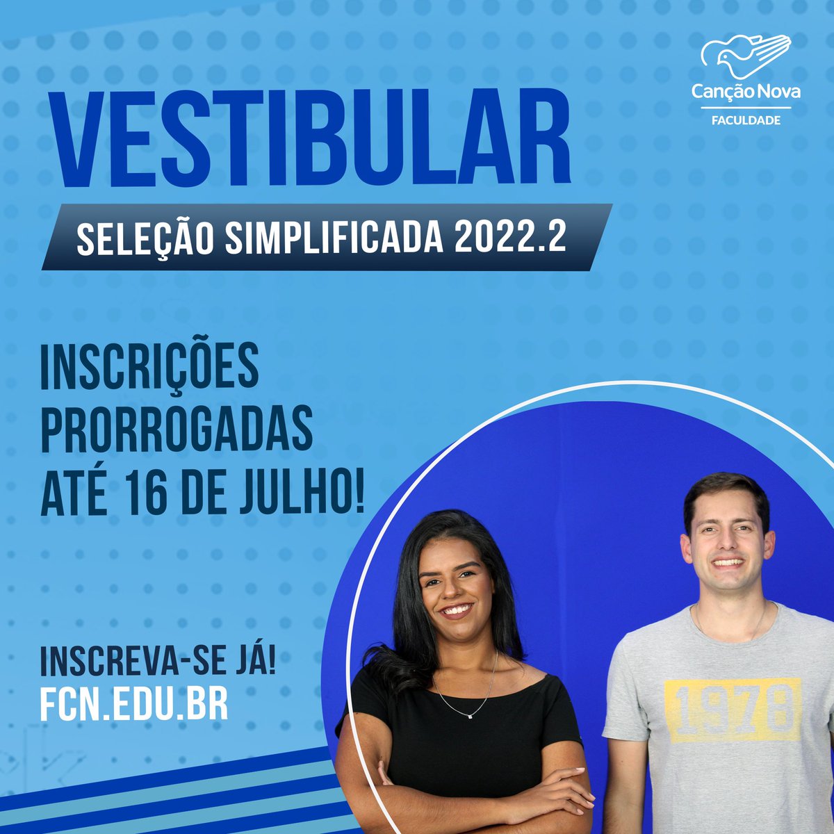faculdadecn's tweet photo. Formando homens novos para o mundo novo! 

Inscrições abertas para o Vestibular 2022.2 - Seleção Simplificada - da Faculdade Canção Nova.

Acesse: https://t.co/vTieLcK99s e inscreva-se! https://t.co/IiTU03ql7G