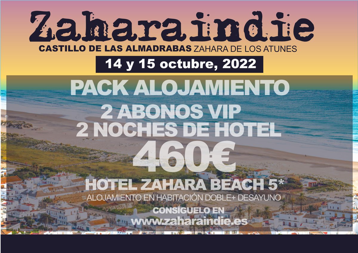 Vive la experiencia del Zaharaindie en uno de los mejores hoteles de la costa de Cádiz 😍😍
Ya están disponibles los paquetes de ALOJAMIENTO+ABONO VIP en
zaharaindie.es