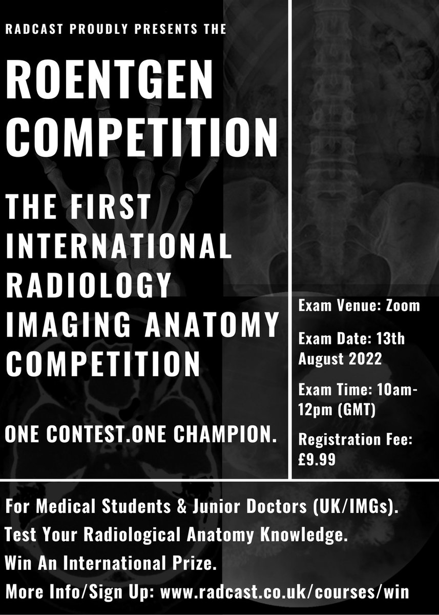 1/📢Calling all medical students and junior doctors worldwide!!! We are delighted to announce the launch of The RadCast Roentgen Competition, the first international imaging anatomy competition open to non-radiologist docs and med students🙌.