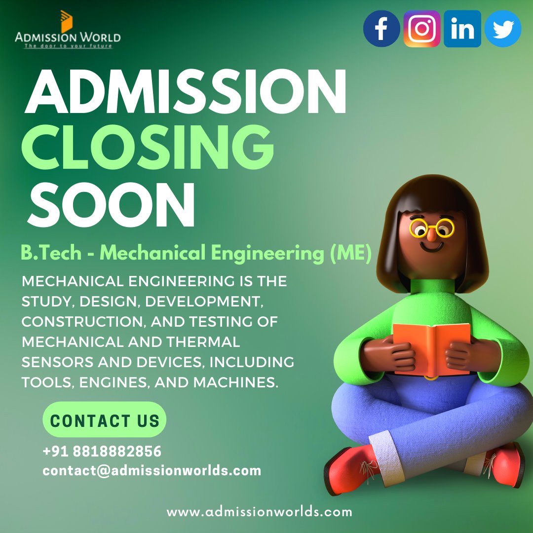 admissionworld_'s tweet photo. Admissions are closing soon for Mechanical Engineering.
Contact us for more info: 8818882856
or simply visit: https://t.co/9xz5DIaK0A
#admissionworld #admissions2022 #mechanicalengineering 
#india #futurescope #buildyourself https://t.co/WZ6WSYmbCc