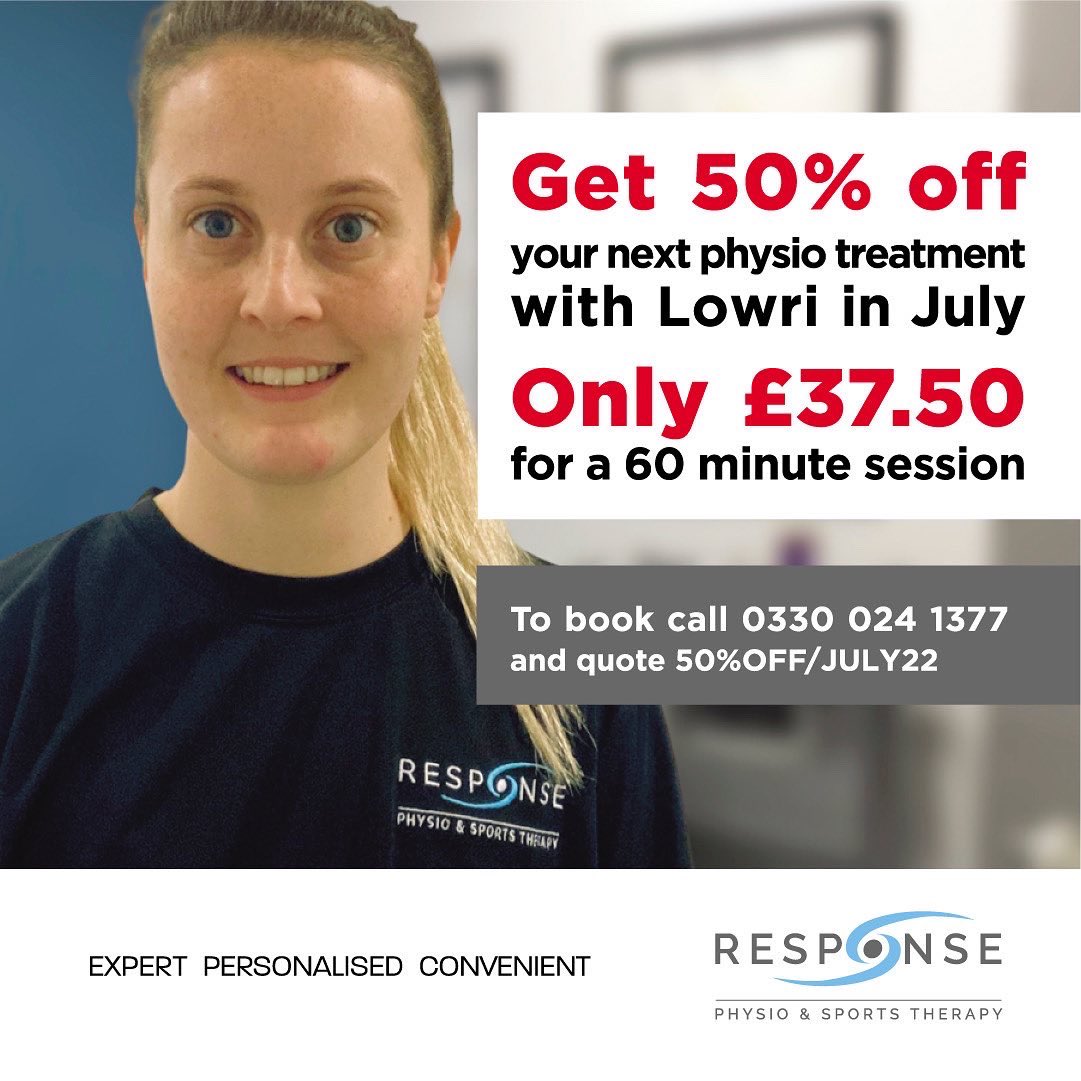 ResponsePhysio's tweet image. 50% off your next 60 minute physio treatment in July. £37.50 instead of £75 with our physiotherapists Carl and Lowri at David Lloyd Clubs- Worcester (Worcester) 

To book call 0330 024 1377 and quote 50%OFF/JULY22

#worcester #worcestershire #worcesterma