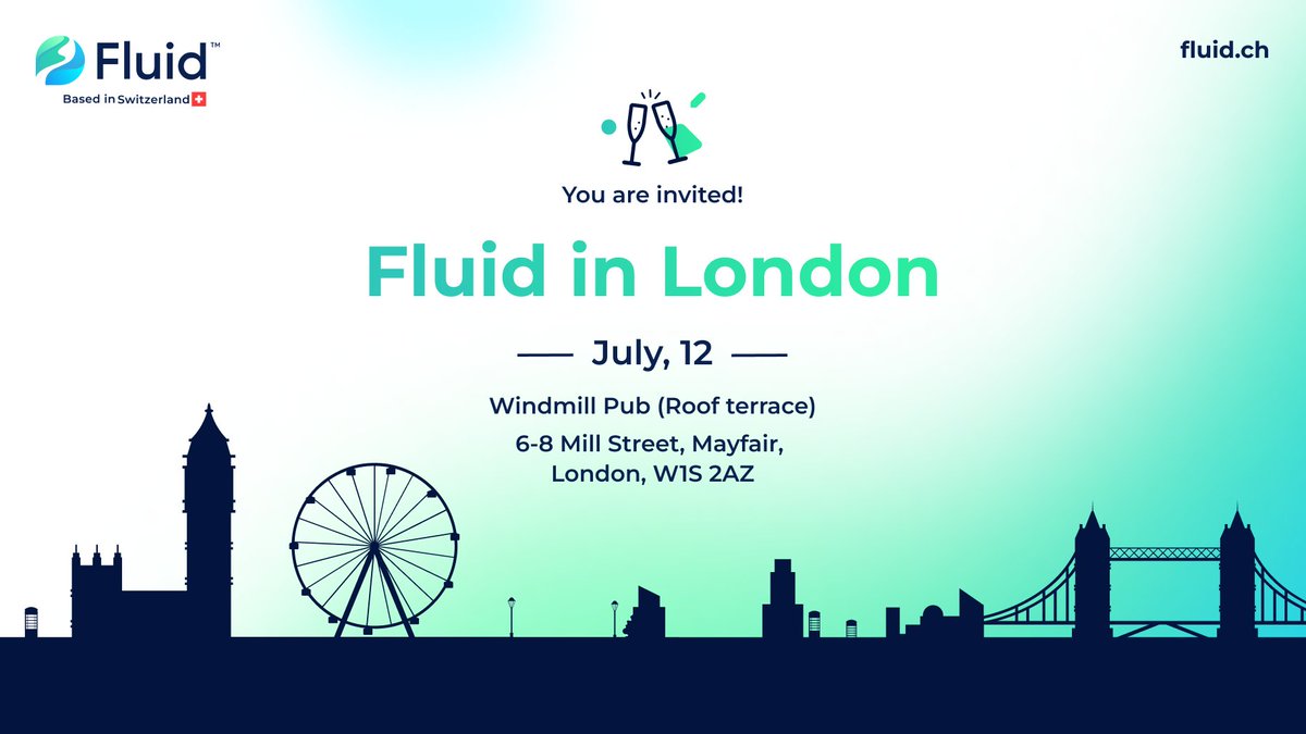 fluid_fi's tweet image. Some of our team, including our CEO @res_fluid &amp;amp; CMO @jessicasmw will be in London next week. We'd like to invite all of you to join us for some drinks and a chat!

Come by, bring some friends - see you at the Roof Terrace of the Windmill Pub, Mayfair on 12th July, 8pm 🤗

$FLUID