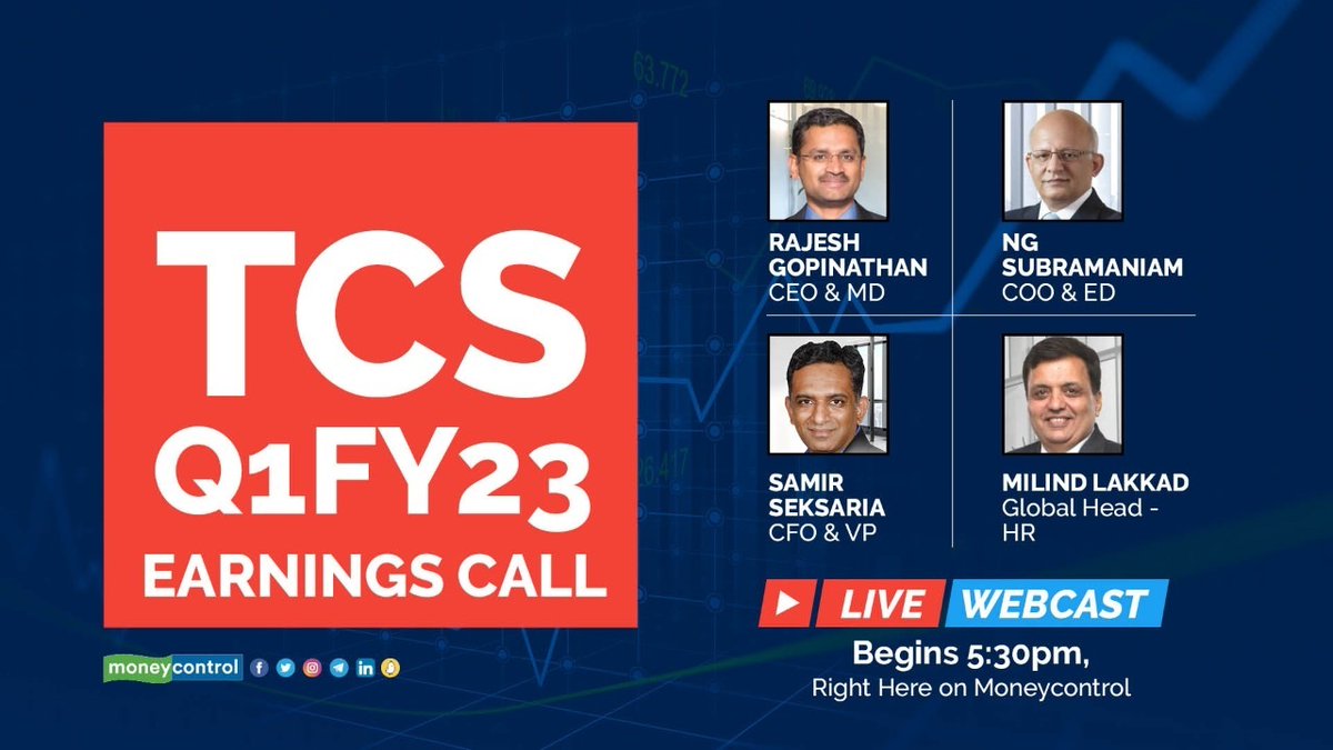 moneycontrolcom's tweet photo. #EarningsWithMC | Stay tuned for the latest updates from the earnings call at 5:30 pm.
Live updates 🔴🔻
https://t.co/ZfwgqOiNdK
#TCS @TCS #TCSResults #Q1FY23 #Resuls #Revenue https://t.co/h3i50LgCTY