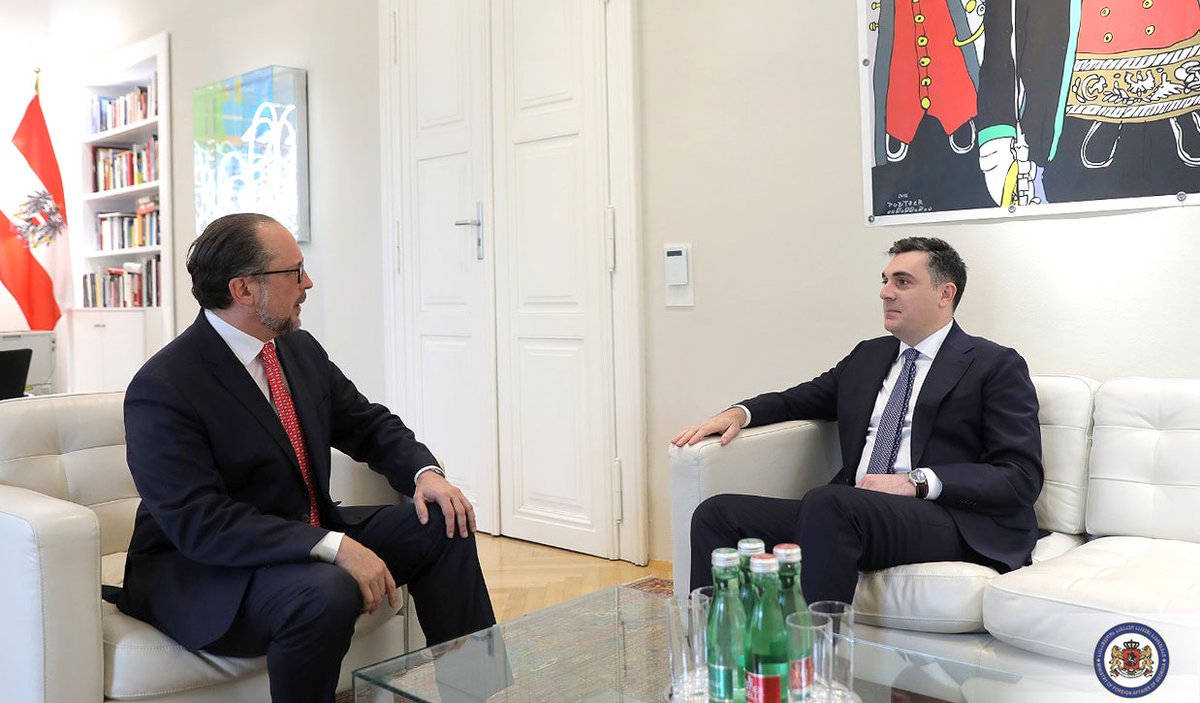 iliadarch's tweet photo. Excellent meeting with FM @a_schallenberg . Discussed dynamic cooperation btw  🇬🇪&amp; 🇦🇹 and a broad spectrum of prospects. Agreed to continue the exchange of visits to give new impetus to bilateral relations. Thanked 🇦🇹 for principled position on/support for 🇬🇪’s European future. https://t.co/Gd59CJOinA