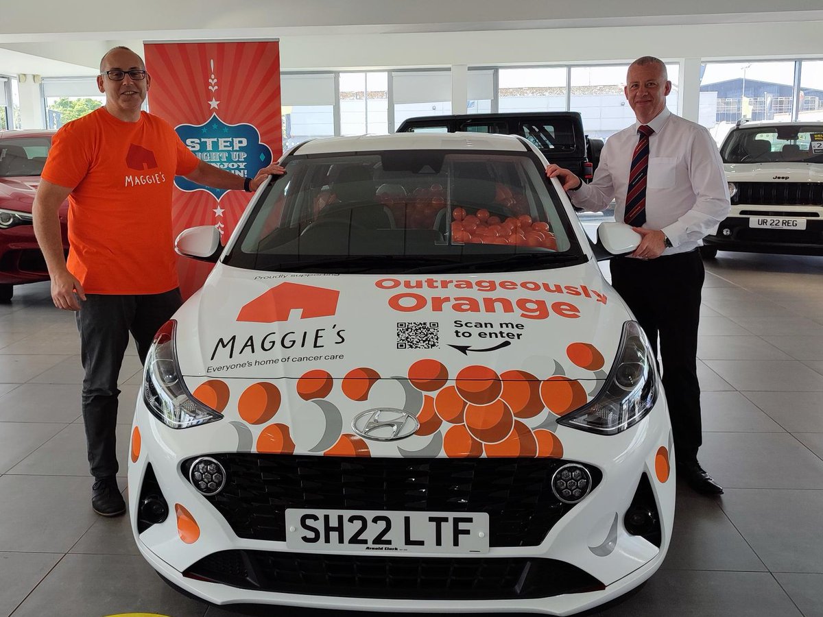 maggiesaberdeen's tweet photo. Arnold Clark are touring the UK in this #OutrageouslyOrange car, giving you the chance to win it by guessing how many balls are inside.  All proceeds from ticket purchases are to be donated to Maggie's. 

See it at Arnold Clark Motorstore, Lang Stracht until 25th July. https://t.co/sun7JBuA6B