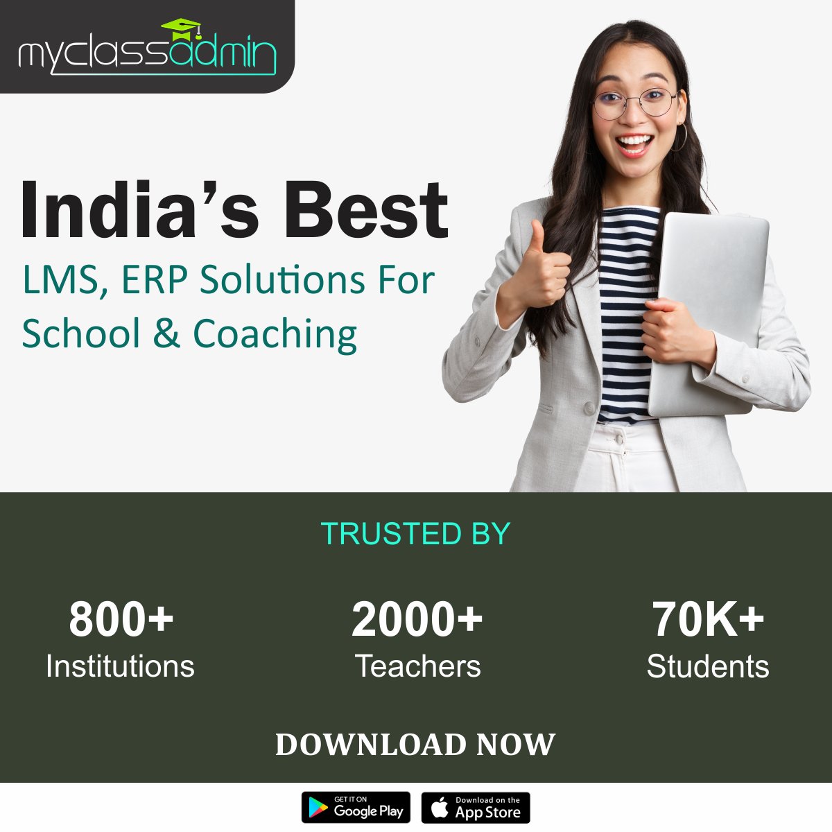 MyClass_A_dmin's tweet image. India&apos;s Best one-stop LMS, #ERP_Solution provider for School And Coaching Classes.
#Exam_management_system to run exams without any hassles.
Get advanced and accurate reports.
Manage inventory, payrolls &amp;amp; much more.
Automate communication system for each constituent of institute.
