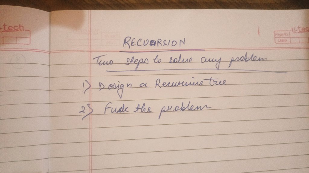 AnupamP25844110's tweet photo. Best piece of advice to solve a recursive problem
😂 
#DSA #placement https://t.co/ld9K7rbvJe