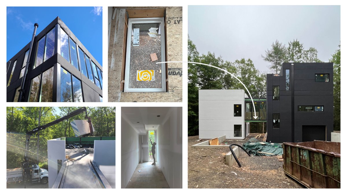 ArchitectMM's tweet photo. Construction update from #ClusterOne! Stucco seams are all lined up with the windows, a floor window has been installed in the floating hallway, and drywall has been delivered and installed. A lot has been happening on site lately! https://t.co/8z57RSA3Hr