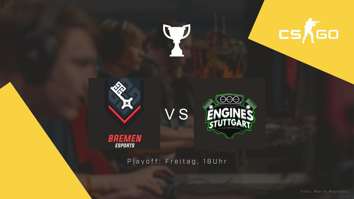 Heute einschalten! 

👉Playoffs in #CSGO #Vereinspokal

<a href="/bremen_esports/">Bremen eSports e.V.</a>  🆚 <a href="/engines_stgt/">Engines Stuttgart e.V.</a> 

📅heute, 08.07.
⏰18Uhr
🖥️twitch.tv/vereinspokal

#Breitensport #VereinspokalCSGO
