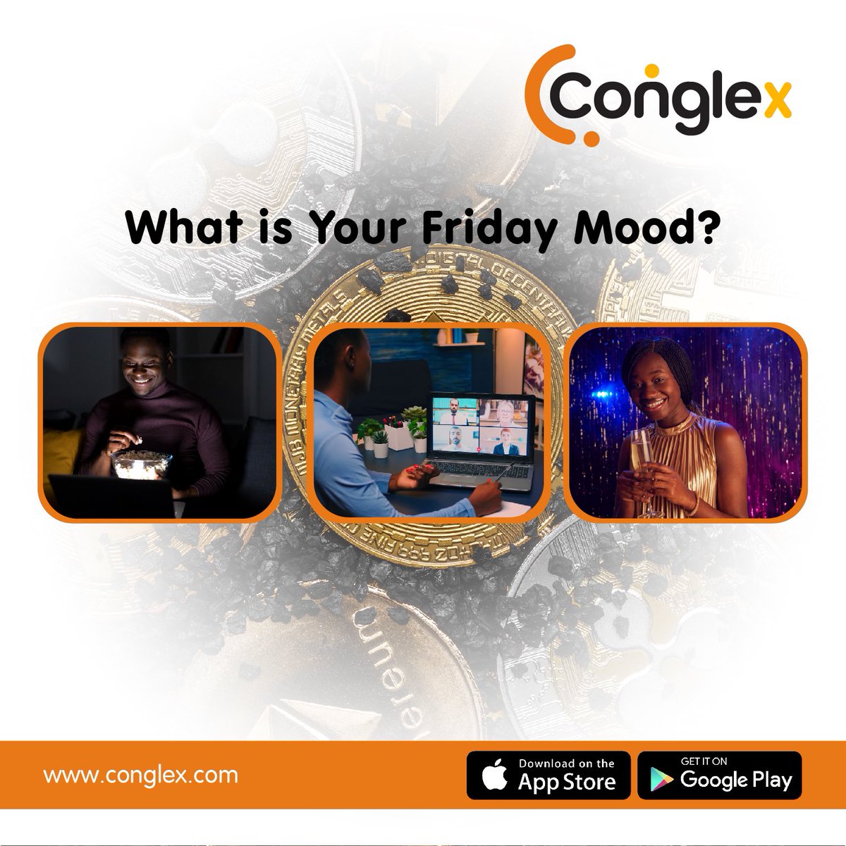 conglexglobal's tweet photo. We are feeling the friday spirit. What is your friday mood?
#Conglex #TradeWithConglex https://t.co/6W7RxeH8gk