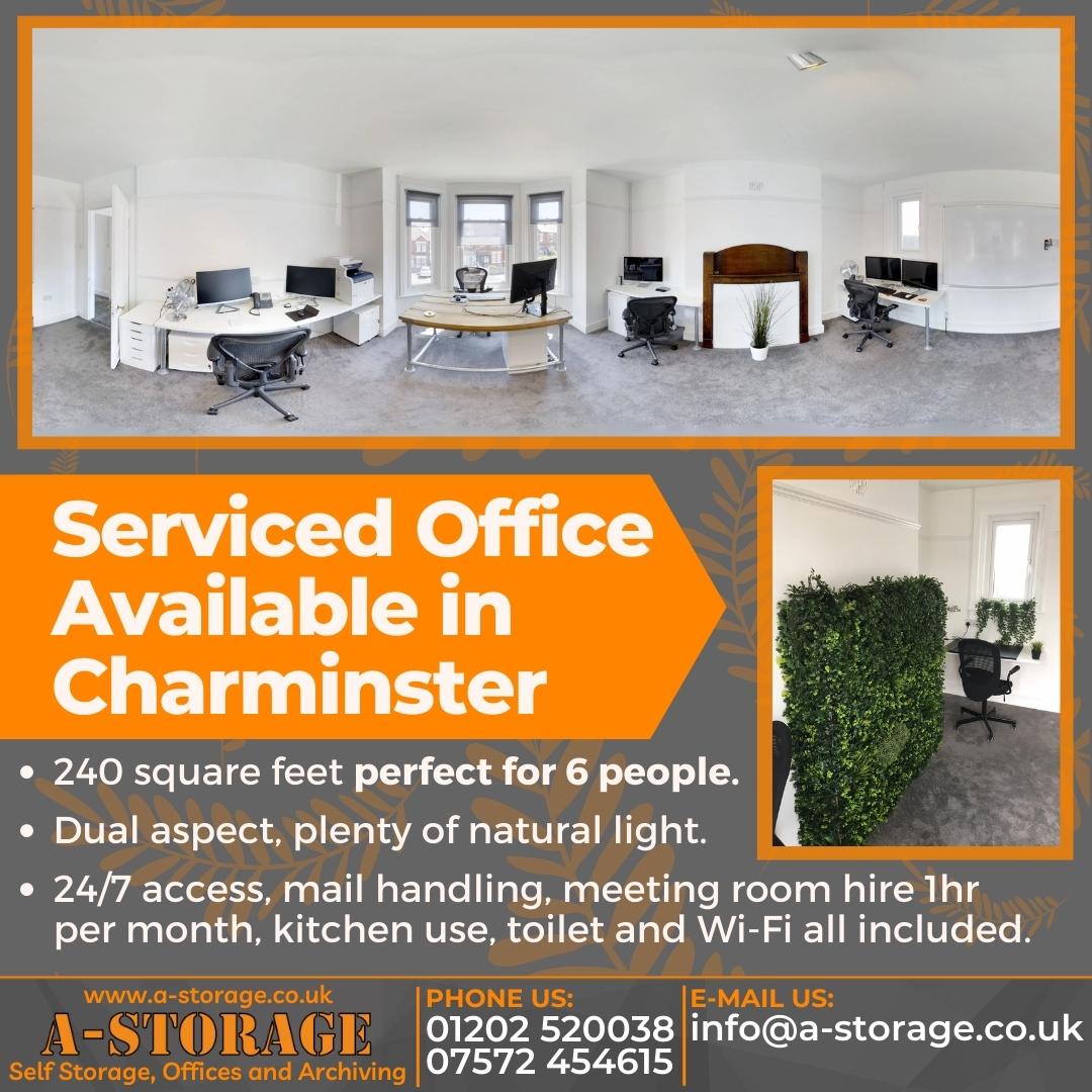 AStorageDorset's tweet photo. At A-Storage we have a serviced office available in Charminster at £650 every 4 weeks with bills included. Included with the office is 1 hour of meeting room hire per month, use of kitchen space with free refreshments, free roadside parking, mail handling, and Wi-Fi included. https://t.co/AprP2y8Cd0
