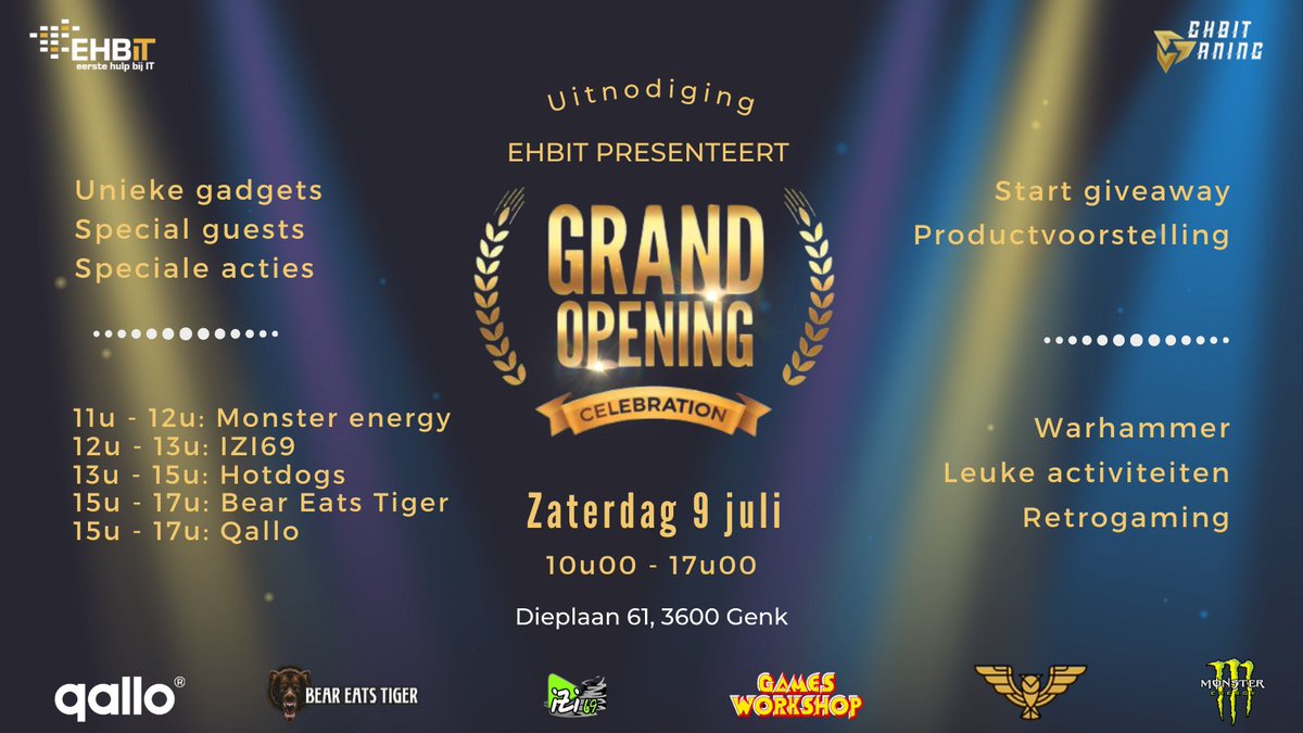 EhbitGaming's tweet photo. ‼️ D-DAY ‼️
We zijn er aan begonnen! Kom af en maak er samen met ons een onvergetelijke dag van! 👊
#ehbitgaming #Qallo #forthewings #izi69 #BearEatsTiger #gamesworkshop #monsterenergy https://t.co/lknzoXoOm5