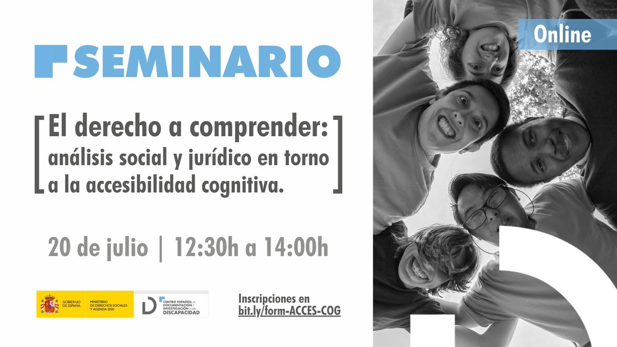 CEDID_dis's tweet photo. 📣 Abierto el plazo de inscripción al 𝗦𝗲𝗺𝗶𝗻𝗮𝗿𝗶𝗼 'El derecho a comprender: análisis social y jurídico en torno a la #accesibilidadcognitiva' que organizamos desde @CEDID_dis.

🗓️ 20 de julio, 12:30h (hora española)
💻 Online | Evento #accesible
📝 https://t.co/dwFeTVwPTo https://t.co/0CpP5bZa4N