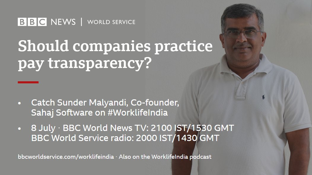 Should salaries be open? It has been an easy question to answer here at Sahaj from the very days when it was founded eight years ago; after all, trust and transparency are paramount to us. Watch @sunderkm talk to @bbcworld @bbcworldservice @bbcindia on #WorklifeIndia tonight.