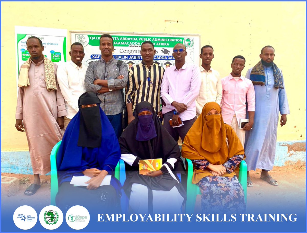 YecoSomalia's tweet photo. In partnership with @HAUCadaado and @ICOPEsomalia we concluded one day training on employability skills with the aim of decreasing the rate of unemployment in Somalia. 

University students from different universities in Cadaado district benefited alot from the training. https://t.co/vMhjazAKbL