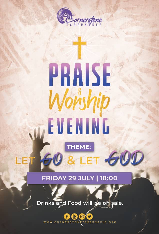 cornerstonenam's tweet photo. Hi family and friends,  join us on the 29th of July at 18:00pm for our praise and worship evening.💃🏾
#LetGoandLetGod https://t.co/ISzxbecWkl