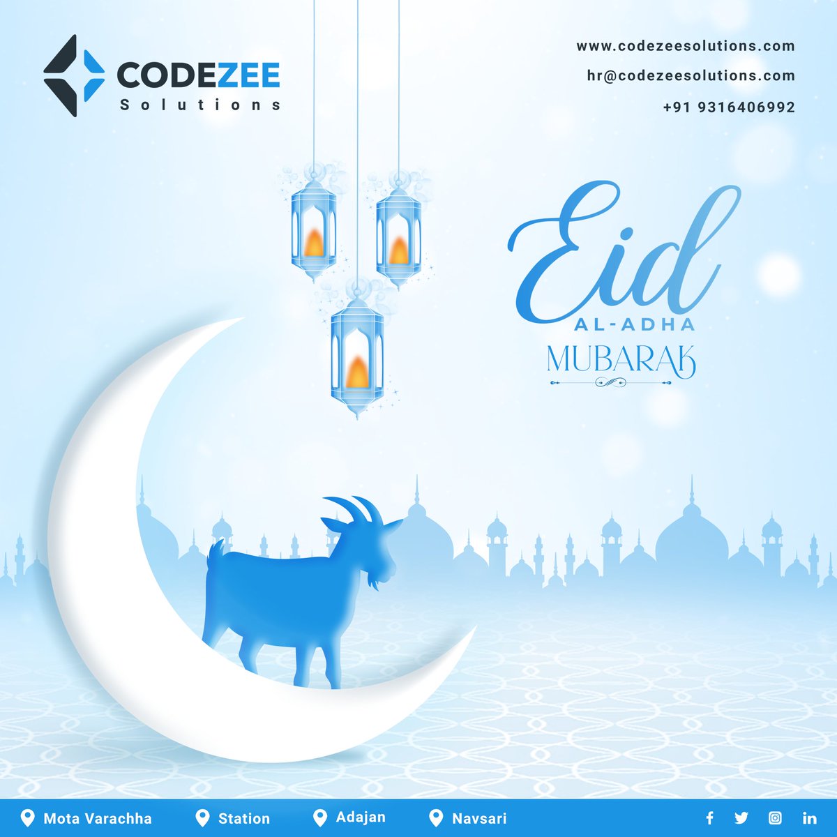 CodezeeSolution's tweet photo. Happy Eid-ul-Adha Mubarak! Today is the day for making sacrifices and showing Allah how much you adore him. May Allah always provide you with the finest. Eid Mubarak!
#bakraeid #eid #eidmubarak #eiduladha #qurbani #eidaladha #bakramandi #muslim #mashallah #codezeesolutions https://t.co/5haVsP2ckm